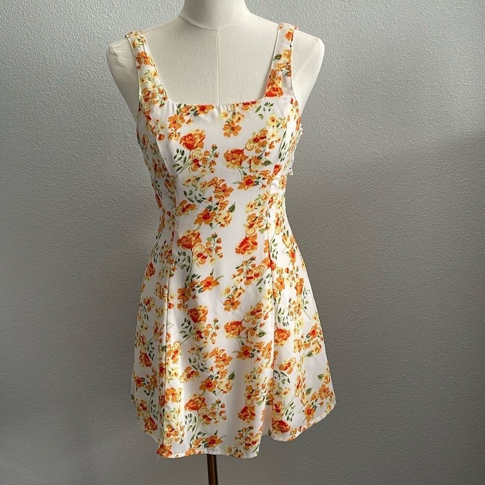 Lulus Day Date White and Orange Floral Print Tie-Back Dress - Picture 3 of 9